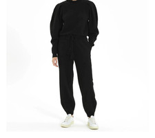 ULLA JOHNSON Alfie Boiled Merino Wool DARK GRAY Jogger Pants & Sweater Set Sz L