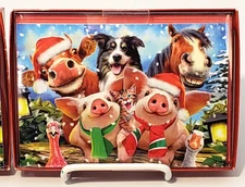 2 Packs Farm Animal Christmas Cards Leanin' Tree 20 Total Pig Cow Horse Chicken