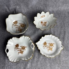 Vintage Limoges France Gold Gilt Rose Bowl Dish Lot Of 4 Leaf