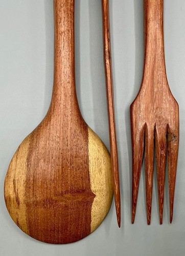 VTG Hand Carved Salad Servers, African, Carved Handles, 3 Pc Set Kitchen Decor - Picture 5 of 8