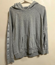 American Eagle Gray Pullover Hoodie L Logo Tape Raglan Sleeves Pockets