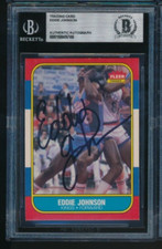 1986-87 FLEER #51 Eddie Johnson signed auto autograph BAS BECKETT centered