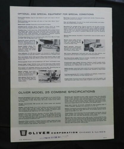 1961 "THE OLIVER MODEL 25 SELF-PROPELLED COMBINE" SALES CATALOG BROCHURE MINTY - Picture 7 of 7