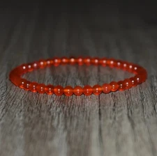 Natural 4mm Carnelian Beaded Bracelet Red Gemstone Stretch Bracelet for Healing