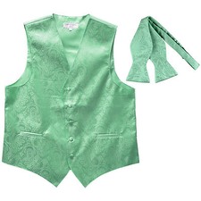 New Men's paisley Tuxedo Vest Waistcoat Free Style Self-tie Bow tie Aqua Green