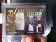 DUKE JOHNSON 2015 BLACK GOLD PRIME BROWNS QUAD JERSEY LAUNDRY TAG PATCH RC /10!!