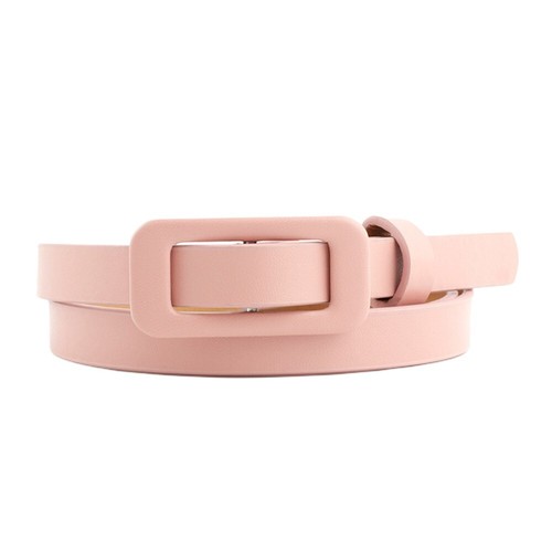 Women Faux Leather Rectangle Pin Buckle Waistband Solid Color Thin Slim Belt - Picture 9 of 11