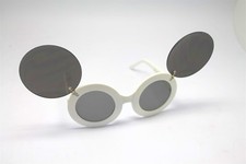 WHITE MOUSE EAR FLIP UP SUN GLASSES DRAG QUEEN RAVE MICKEY MINI BLACK LENS