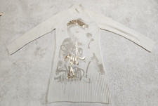 Sweater Dress Face Long Sleeve Beige Gold lettering Turtleneck Sz 2