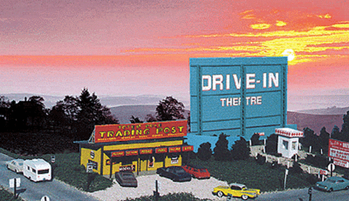 Blair Line 1/160 N Scale DRIVE-IN THEATRE screen tower ticket booth signs fences - Picture 2 of 4