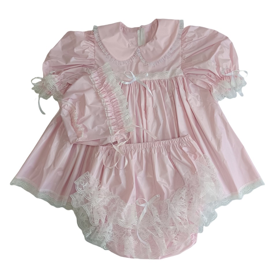 Custom Haian Pink PVC Adult Baby Sissy Style Dress with Bonnet and ...
