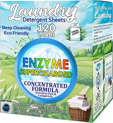 Laundry Detergent Sheets (120 Loads) Eco-Friendly Hypoallergenic & Enzyme-Base