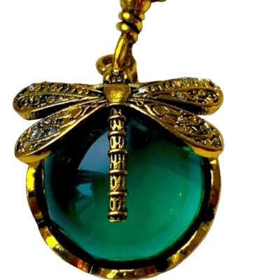 Dragonfly Necklace Fairycore Green Glass Crystal Fairycore Vintage Aura Pendant
