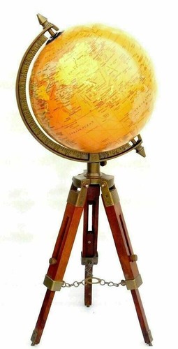Nautical Globe Antique Brass World Map Globe Ornament On Wooden Stand Desk Decor - 第 1/3 張圖片