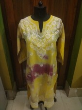 LONG TIE DYE M 41" ETHNIC CHIKAN EMBROIDERY 100 COTTON HANDMADE KURTA KURTI TOP