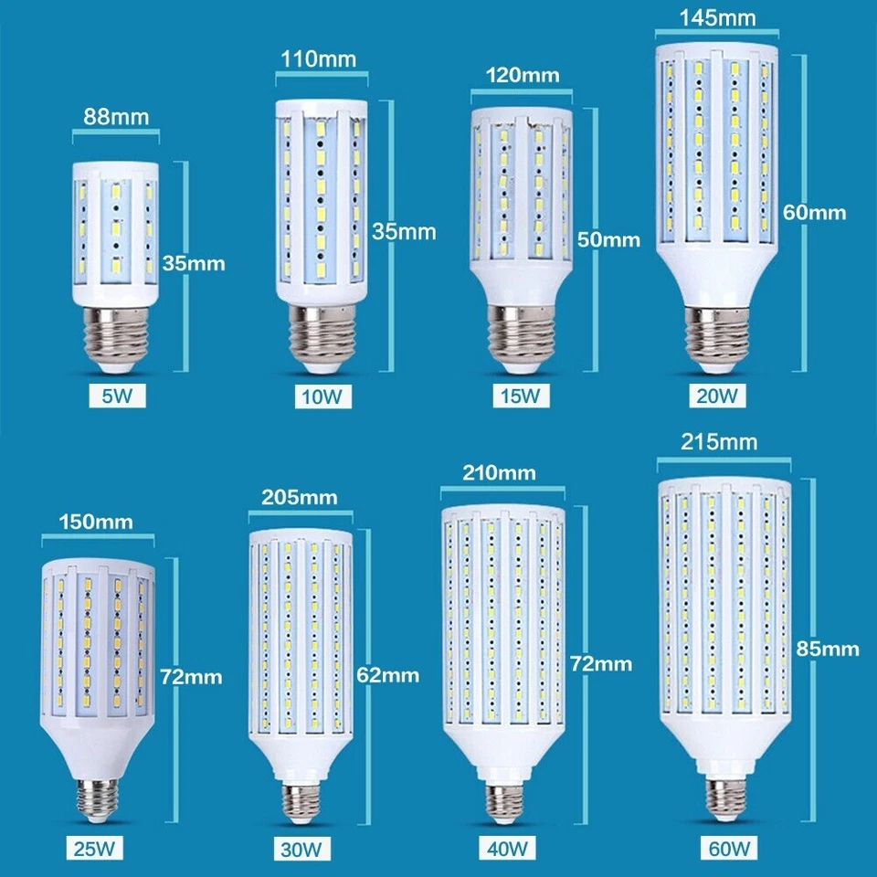 E27 LED Corn Bulb Lamp Light 2835 SMD Energy Saving 110V 220V 5W 10W 30W 60W 80W - Image 3 of 4