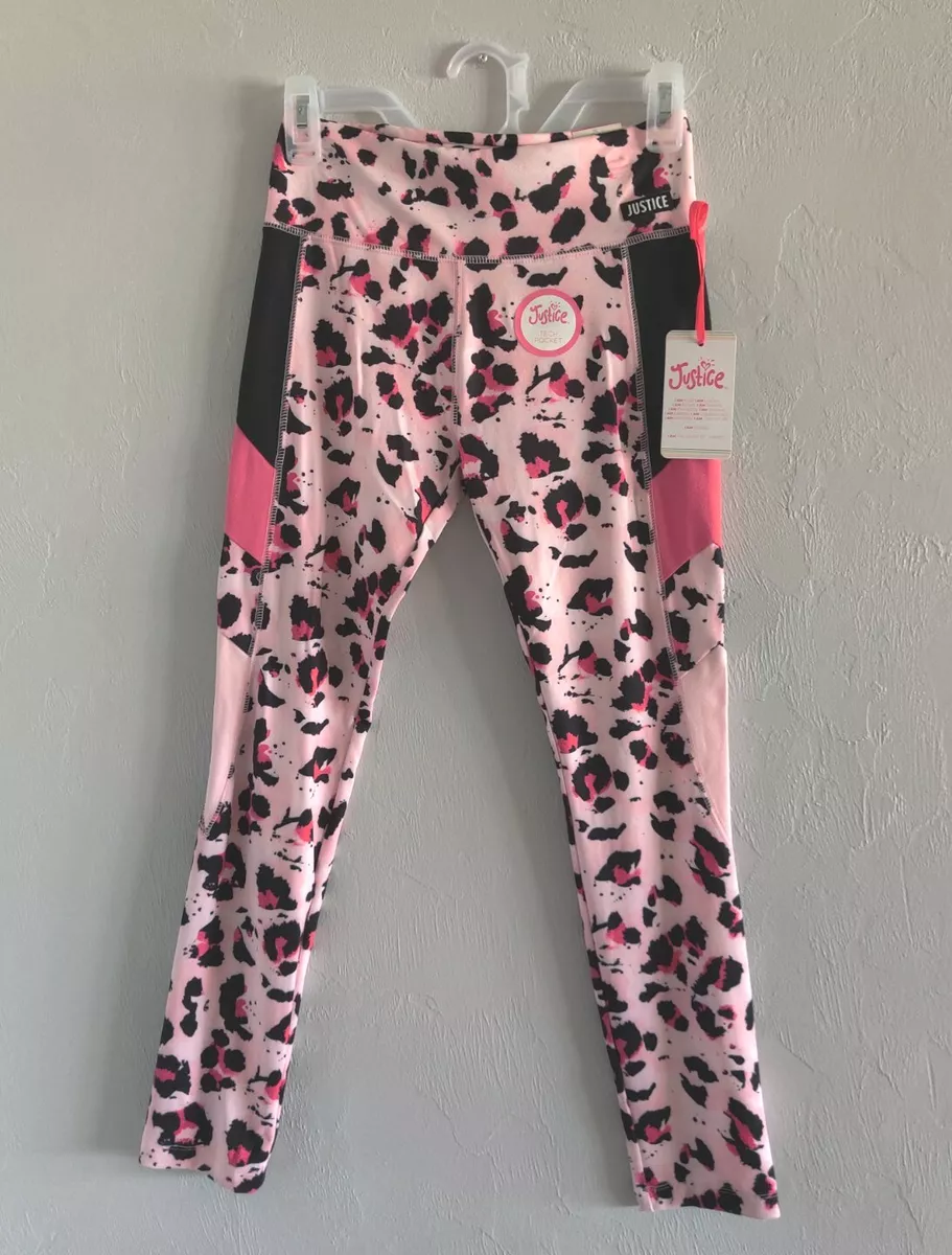 Justice Girls Pink Leopard Print Blocked Full Length Legging Size M (10)  New