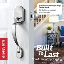 Elemake Front Door Handle Exterior Door Handle Set with Knob Front Door Handle