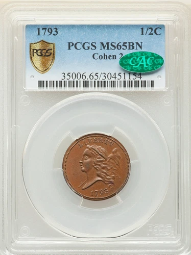1793 LIBERTY CAP 1/2 PCGS MS 65 BN