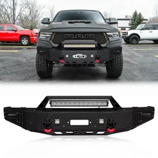 Vijay for 2019-2024 RAM 1500 New Front Bumper Black w/Winch Plate + LED Lights
