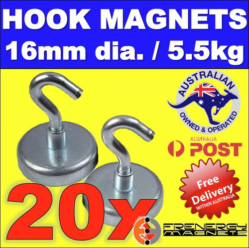 20X Magnetic Hooks 16mm 5kg | Rare Earth Hook Magnet Hanger Holder Store Shop - Picture 3 of 3
