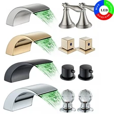 8 In Basin Widespread Led Bathroom Faucet 3 Hole Waterfall Vanity Sink Mixer Tap