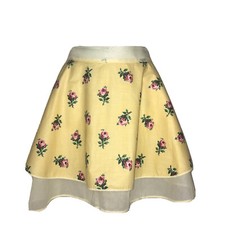 Vintage Yellow Floral Half Apron Stripe Roses Sheer Underlayer Cottagecore