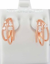 GENUINE 0.18 Cts DIAMONDS HUGGIES EARRINGS .925 Sterling Silver ROSE TONE - NWT
