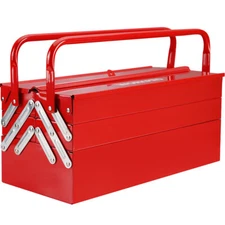 WORKPRO Metal Tool Box 18'' Cantilever Folding Red Storage Box 3-Layer 5-Tray