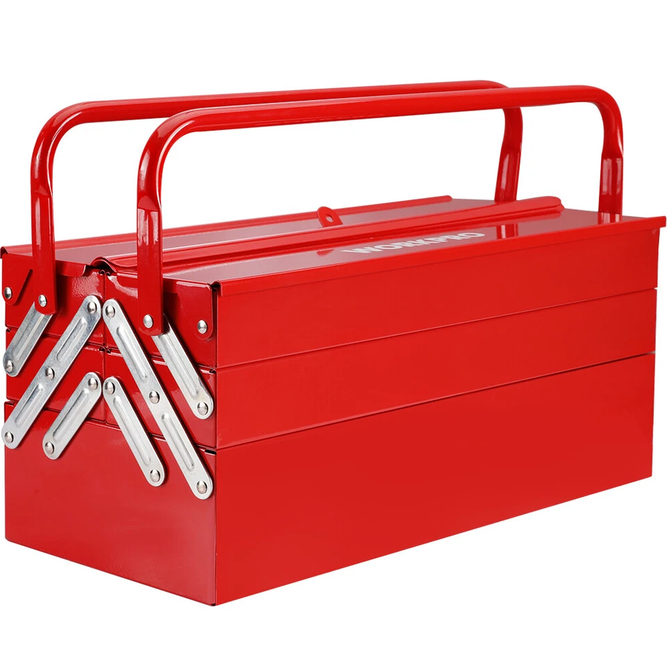 18" Metal Tool Box Cantilever Folding Storage Box 3-Layers 5-Tray Tool Organizer - Image 2 of 4