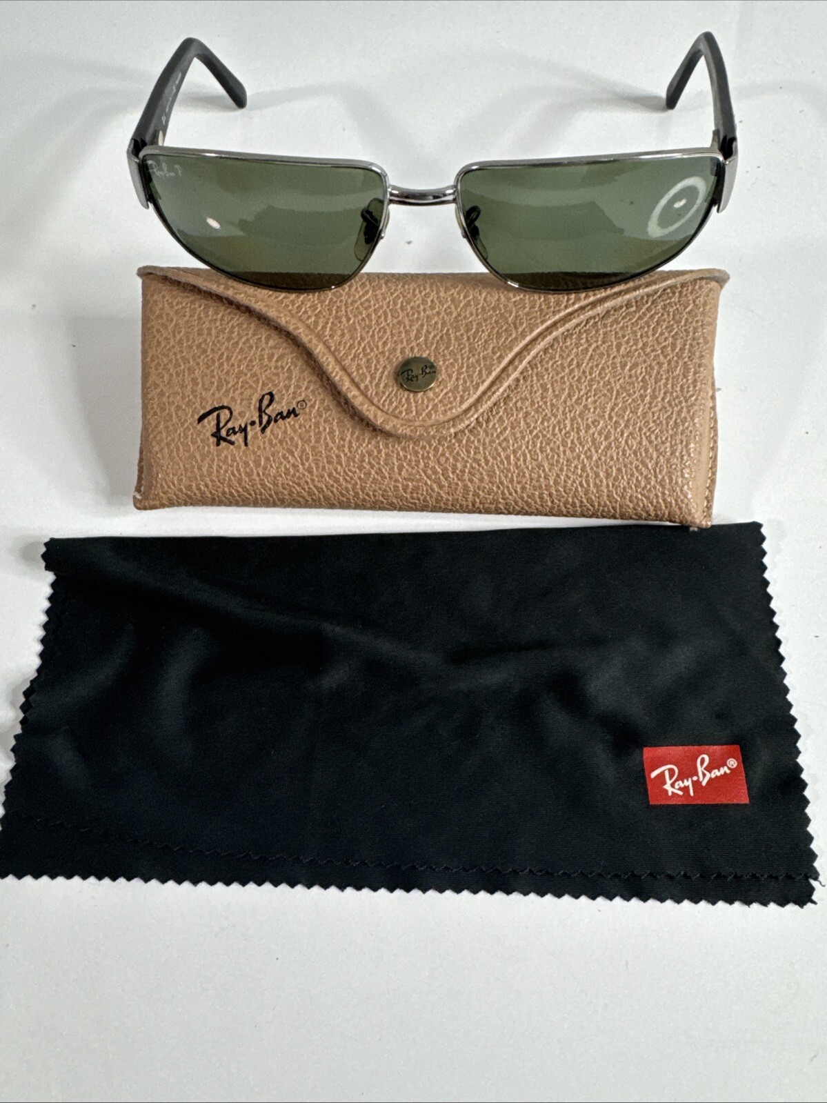 RAY BAN RB3189 LEATHER II 004/9A 61[]16 3P POLARIZED LENS METAL WRAPs SUNGLASSES