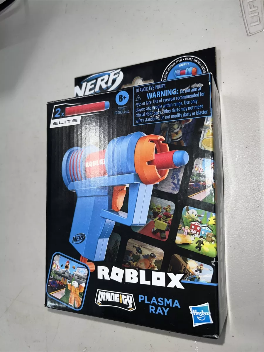 NERF Roblox Mad City: Plasma Ray Dart Blaster, Pull-Down Priming Handle, 2 Elite Darts, Code to Unlock in-Game Virtual Item : Toys & Games