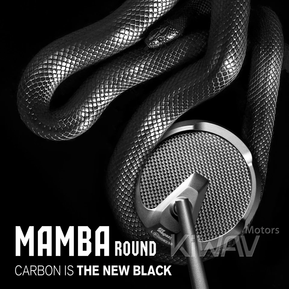 Espejos redondos de carenado KiWAV Mamba fibra de carbono real ajustables se adapta a Yamaha YZF R Foto 3 de 4