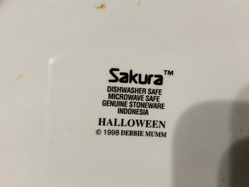 Debbie Mumm Sakura 1998 Halloween insalata piatto dessert nero a quadri gatto 8 pollici - Foto 2 di 2