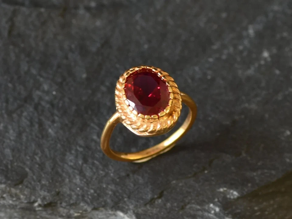 3.00 Ct Oval Cut Natural Ruby & Diamond Anniversary Ring 14k Yellow Gold Size 8 - Image 3 of 4