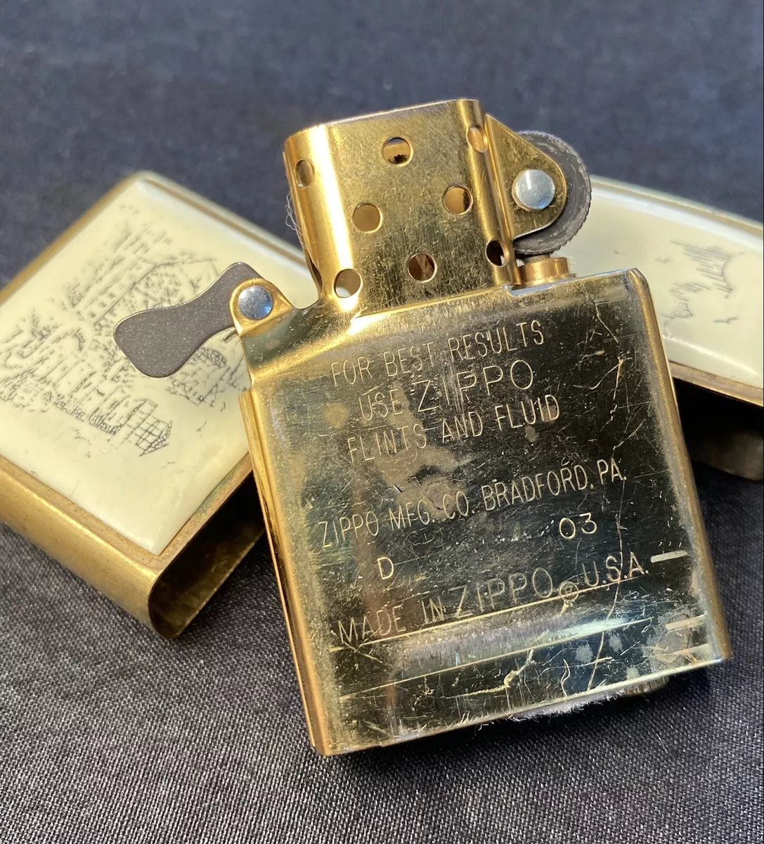 RARE Vintage 1932-1992 Brass Zippo Lighter - Scrimshaw Ship And Lighthouse