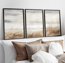Landscape Wall Art Prints Set of 3 Neutral Watercolour Beach Sea Poster Prints