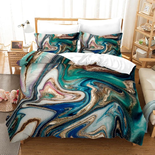 Doona Duvet Quilt Cover Bed Set Marble Blue Purple Marbling Blue Marbled Floral - Picture 7 of 19