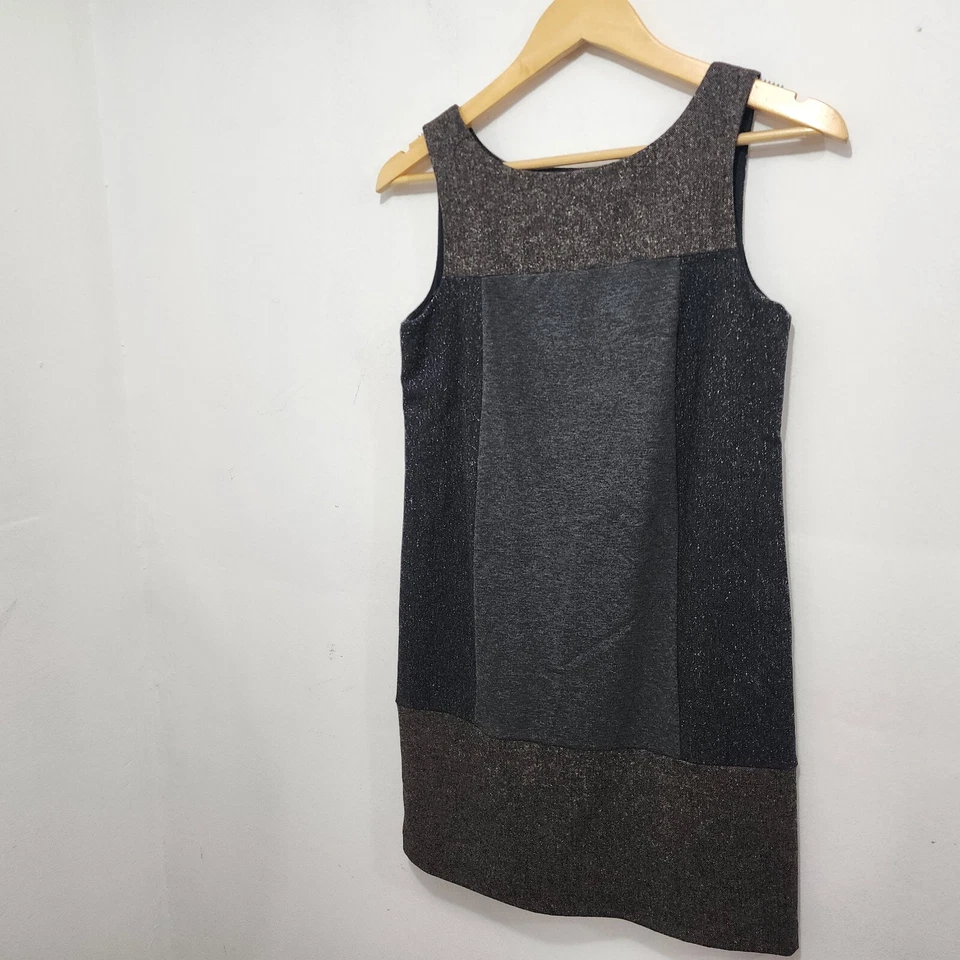 Bailey 44 色块无袖迷你套衫连衣裙 XS 羊毛丝绸混纺棕色灰色 — 第 4/4 张图片