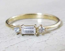 Round Accent Trilogy Ring 1ct Baguette Simulated Diamond Yellow Gold Plated