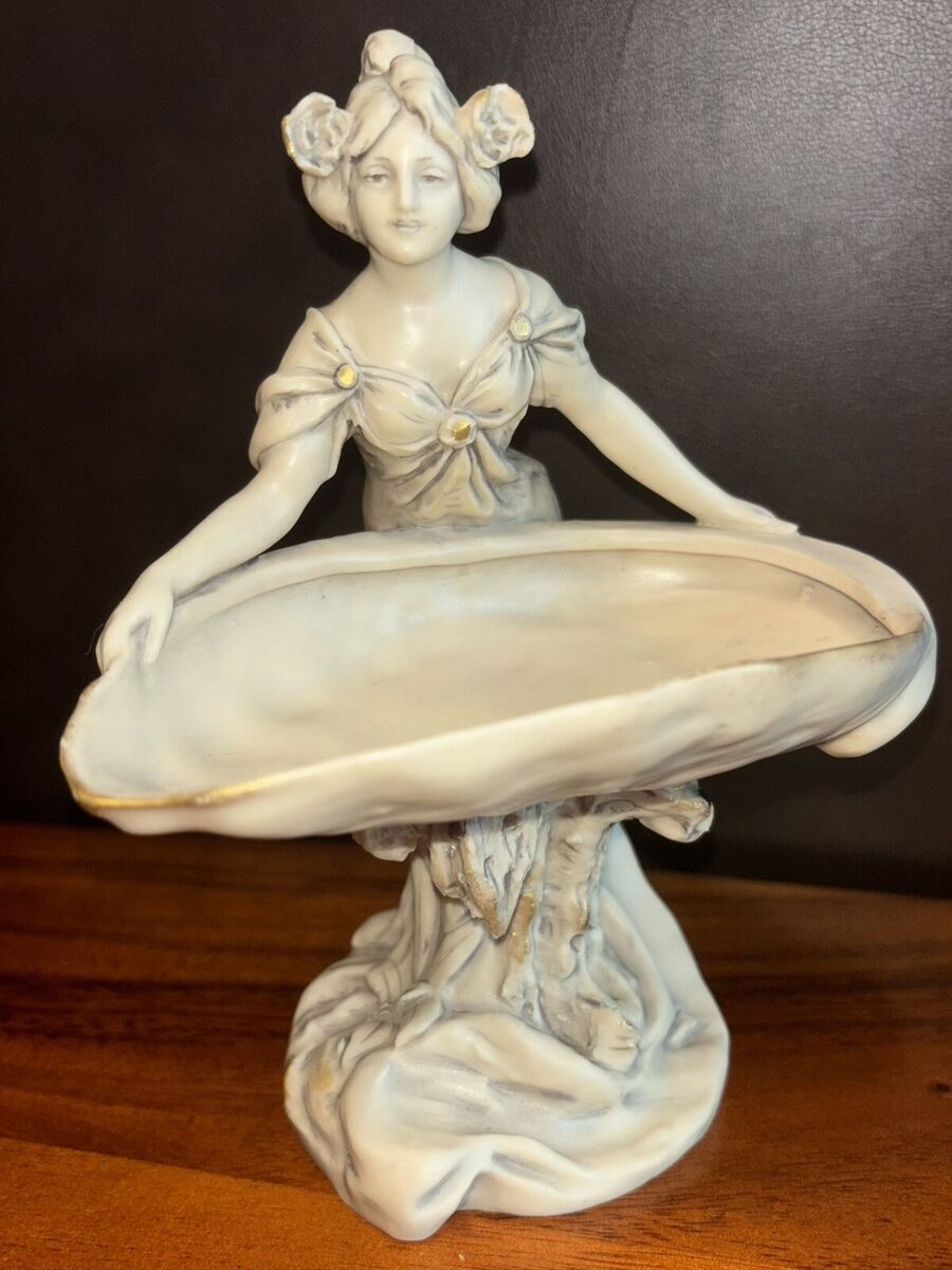 Royal Dux Bohemia Porcelain Figurine-Maiden Holding Shell Royal Dux Bohemia Porcelain Figurine-Maiden Holding Shell