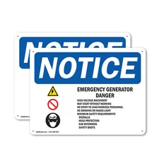(2 Pack) Emergency Generator Danger High OSHA Notice Sign Decal Metal Plastic