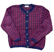 Vintage Edinburgh Mohair Cardigan sweater Sz L 80s Houndstooth Grandma Cottage