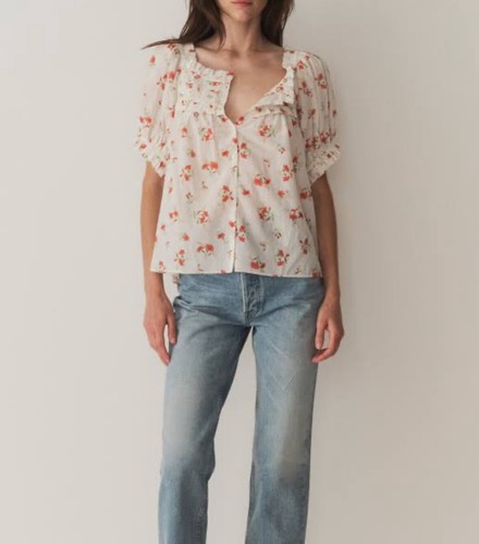 Doen Women's Farley Sweet Abelia Top Floral Printed Cotton Blouse Tunic Top L - 第 4/18 張圖片