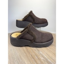 Lower East Side Womens 11 Platform Mules Clogs Brown Suede Faux Fur Y2K Vintage