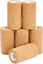 Self Adhesive Bandage Wrap, Cohesive Tape (Tan, 4 in X 5 Yards, 6-Pack)