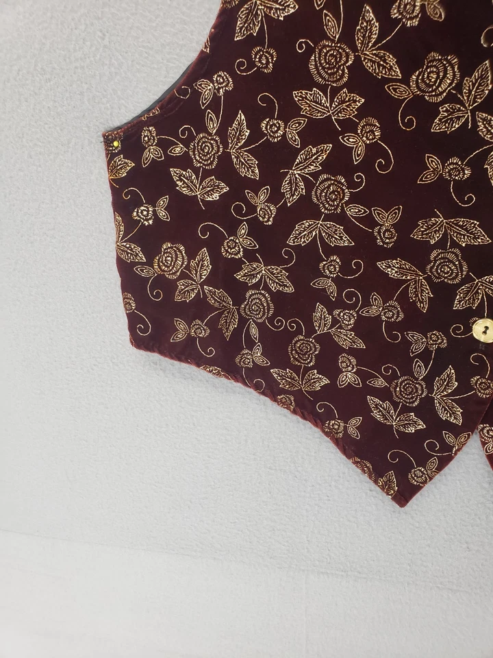 Chaleco Laura Tyler Mujer XL Dorado Rojo Real Tapiz Sin Mangas Botón Delantero Elegante Foto 4 de 4