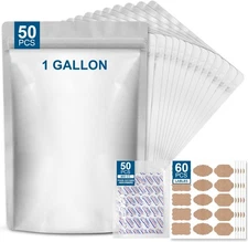 Mylar Bags for Food Storage 1 Gallon(9.44 Mil, 10"x 14") 50pcs Reusable Mylar...