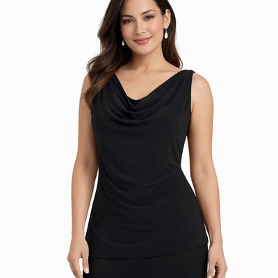 NORMA KAMALI Size Large Black Slinky Stretch Knit Sleeveless Cowl Neck Blouse