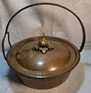 Cu Artigiana GARLIC Top Hammered Copper w/ Lid 10”x 3 1/4" Made in Italy